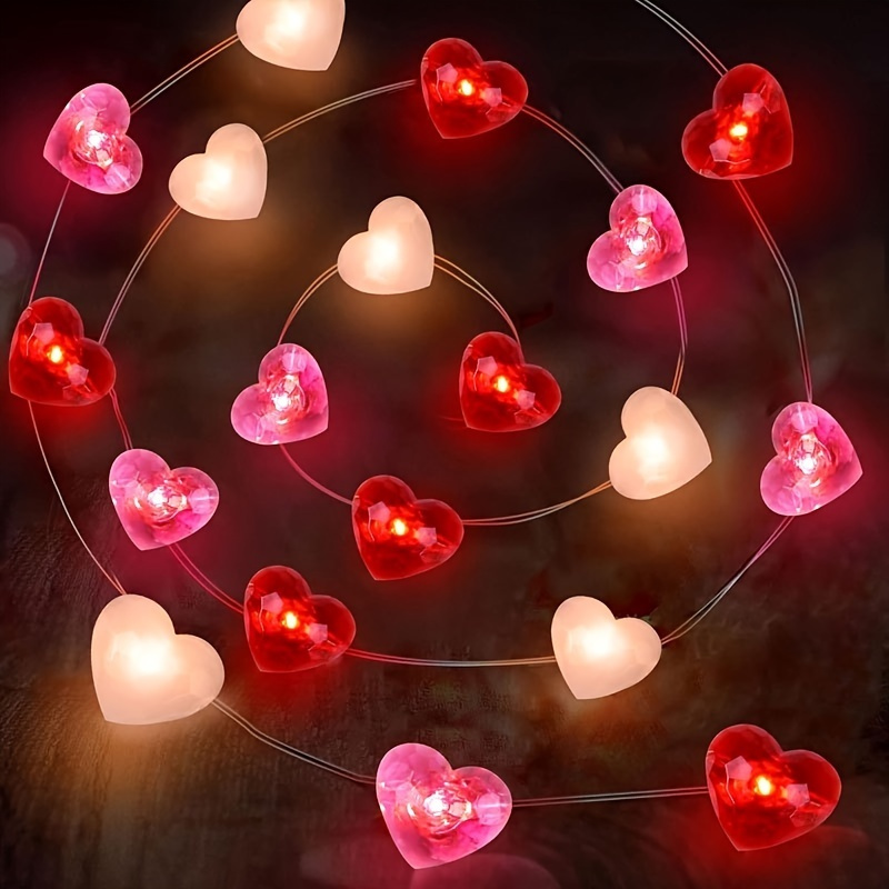 

1pc 20-led Valentine's Day Heart-shaped String Lights, With Red, Hearts. Battery-powered. Suitable For Day, Valentine's Day, Weddings, Proposing And Confessing Love