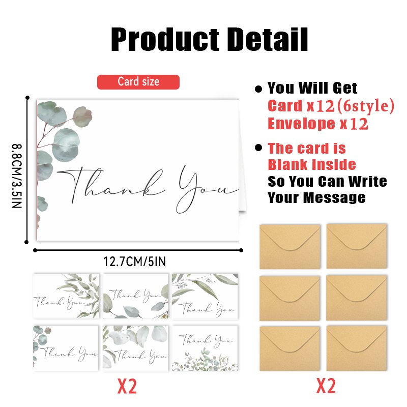 TEMU 24pcs Elegant Leaf Thank You Cards Suitable For Weddings, Birthdays, Engagements - Minimalist Spring Blanks With Leaf, Gratitude Notes For Bride