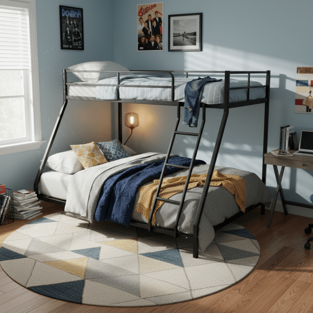 Loft Bed, Bunk Bed, Space , For Small Apartment, Mattress Not Included, Black, 200x140x137cm