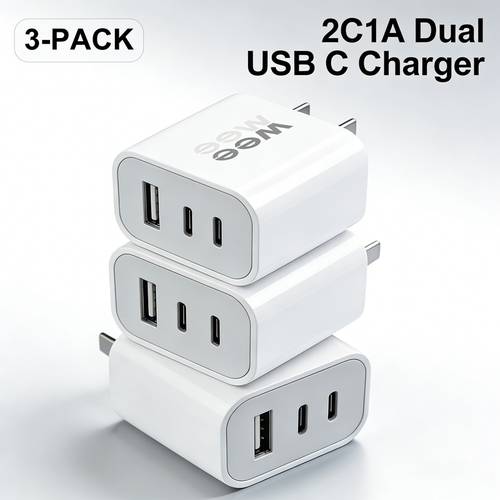 2c1a 3 port charger multi device 5v2a charging compact portable design plug safe stable charging protection faster and smarter charging smart for home office