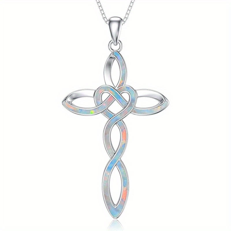Image of 925 Sterling Silver Celtic Knot Pendant Necklace, Opal Jewellery Gifts For Women