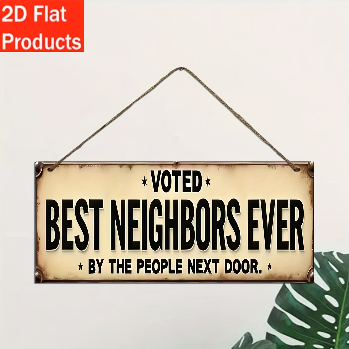 TEMU 2d Flat, Decorative Sign & Plaque, 1pc "best Neighbor Award" Wooden Wall Decor, Rustic Style Decoration, Suitable For Rooms, Kitchens, Living