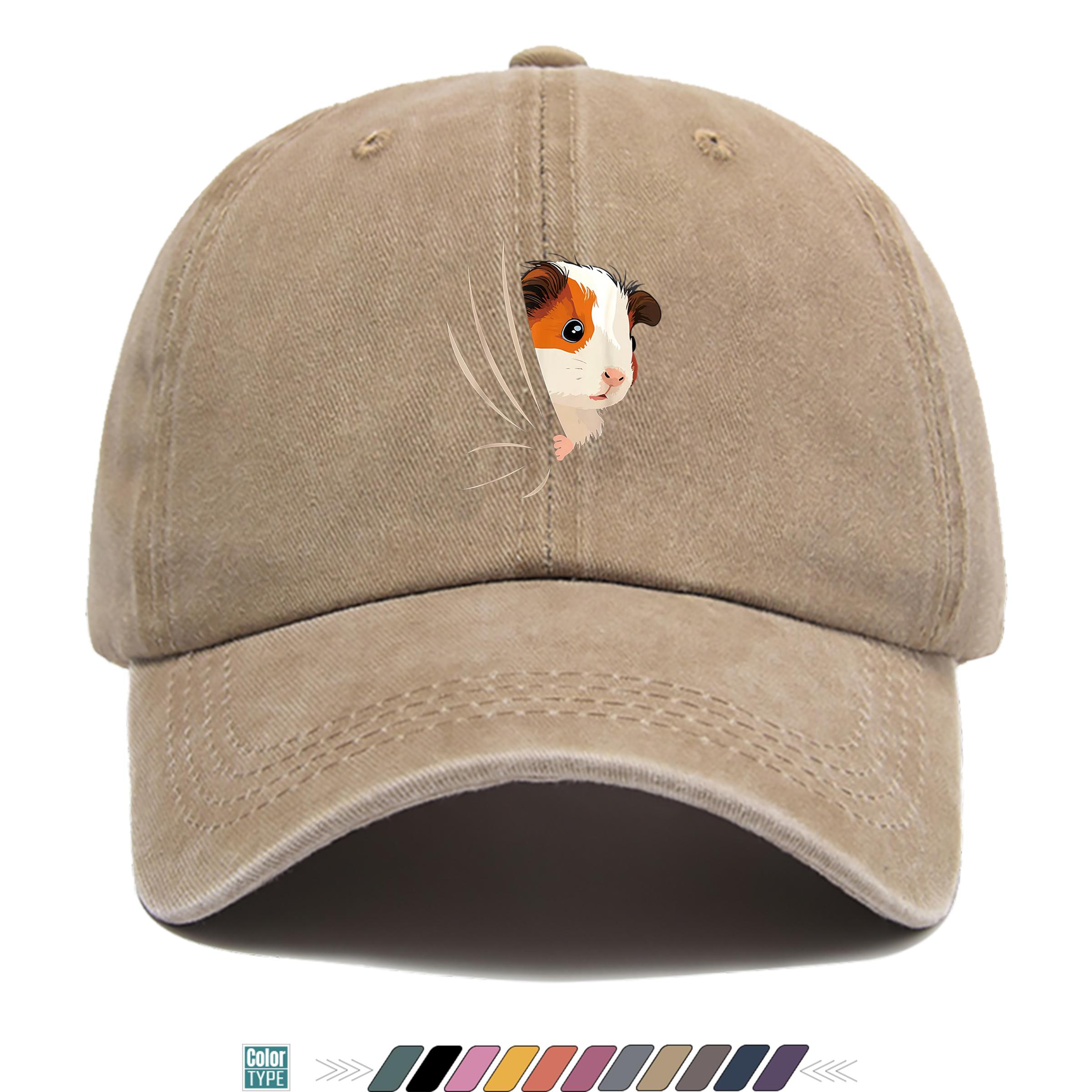 TEMU 1pc Cute Cartoon Guinea Pig Print Baseball Cap Summer Casual Clothing Additions Black Papa Trucker Hat Breathable Comfortable Solid Color Easy
