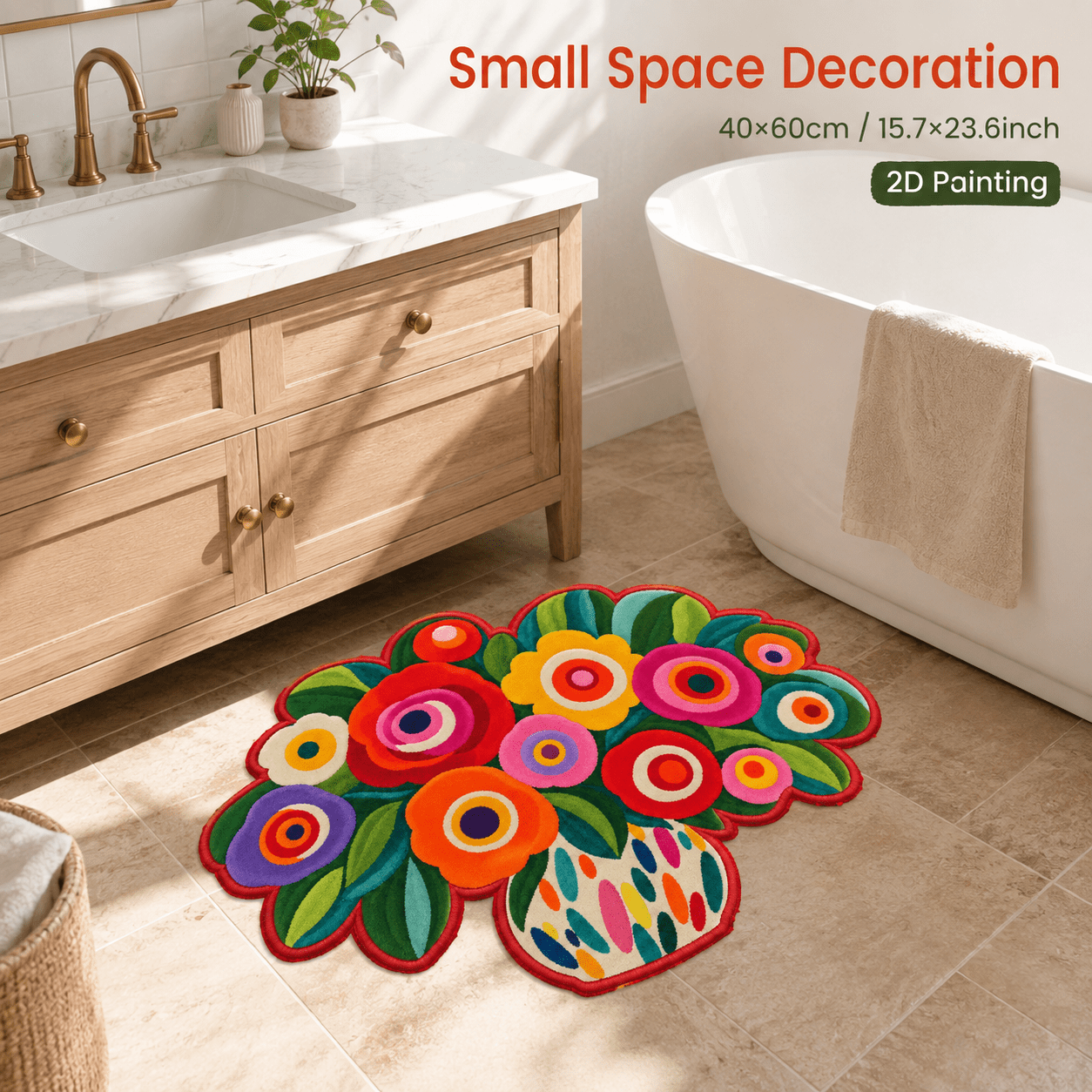 TEMU 1pc 2d Velvet Doormat 850g/m2, With A Colorful Large Floral Pattern Featuring Lace- Designs. Suitable For Use As A Bedside Mat, Entryway Mat,