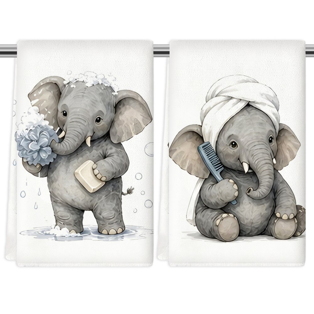 TEMU 2pcs Cute Elephant Bath & Kitchen Towels Suitable For Housewarming, Birthday Gifts For, - Soft Absorbent Microfiber Tea Towels With Modern