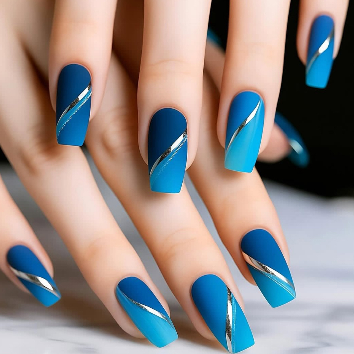 Image of 30pcs Medium Square Nails Blue Gradient Irregular Matte Full Coverage Press-on Reusable False Nails Suitable For Valentine's Day Gifts, Parties, Weddings, Daily Nail Decor