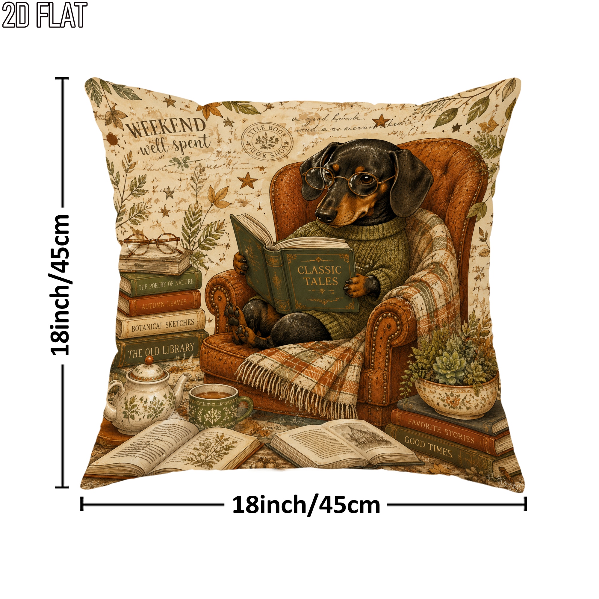 TEMU 2D Platte 1-delige Vintage Teckel Sierkussenhoezen Bruine Kussenslopen Enkelzijdige Bedrukking Zonder Kussen Vullingen Sofa Bed Decoratie voor