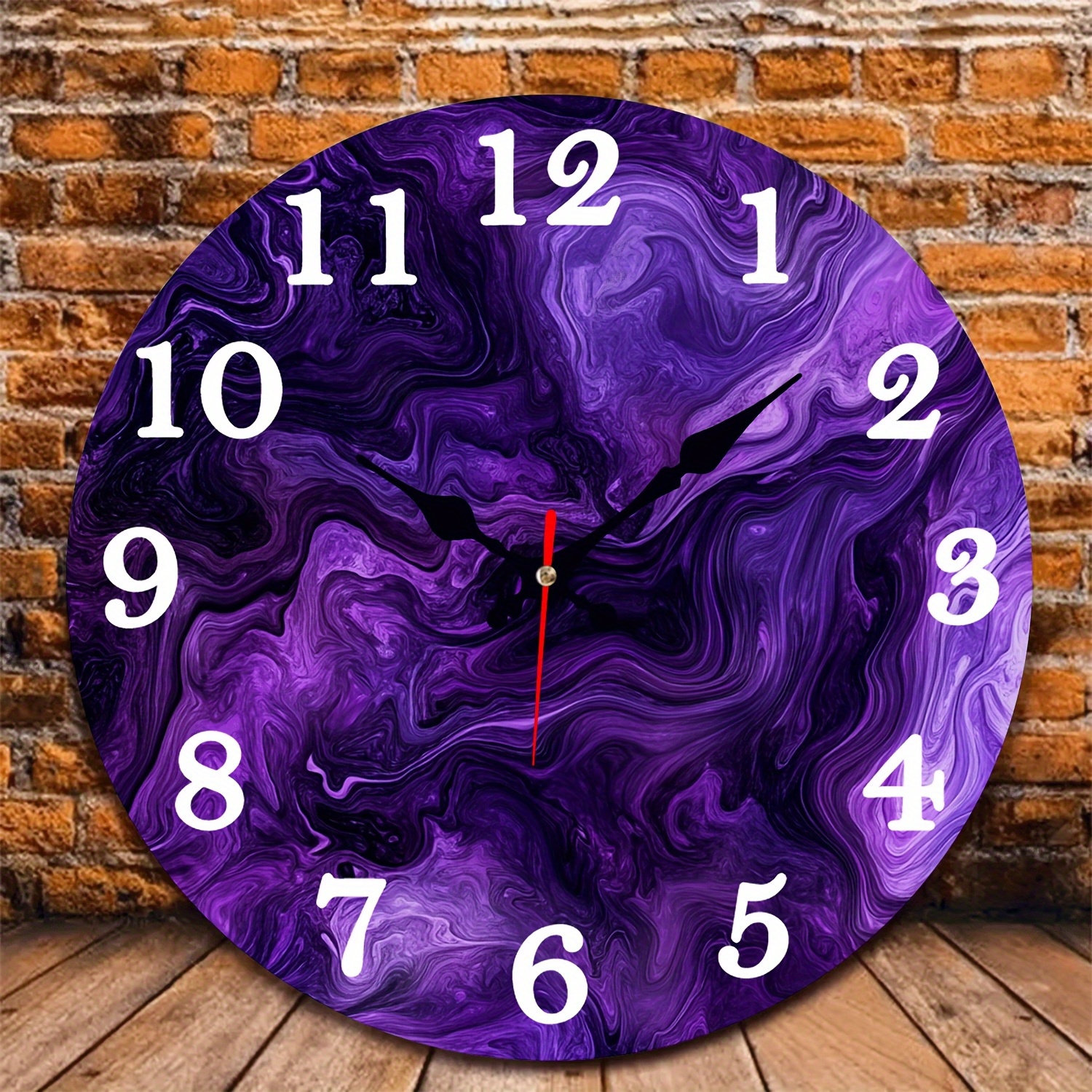 TEMU 1pc Modern Purple Marble Round Wall Clock With Movement - Silent Sweep Mechanism, (aa Not Included), Elegant Marble Face Suitable For Bathroom,