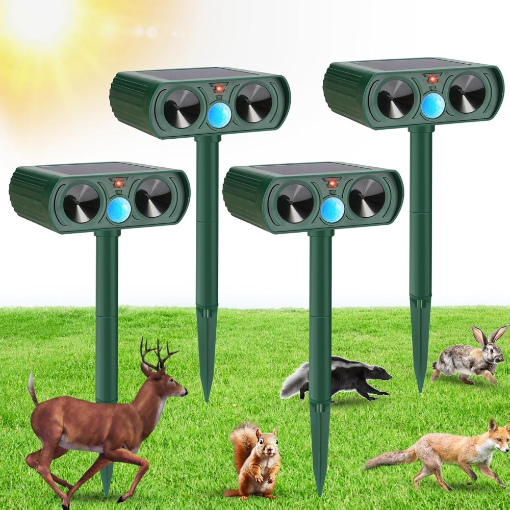 TEMU 4 Pack Solar- Technology Animal Repeller With Pir Motion & Solar Panel - Outdoor/ Pest Control Device For Deer, Squirrels, Raccoons, , Rats,