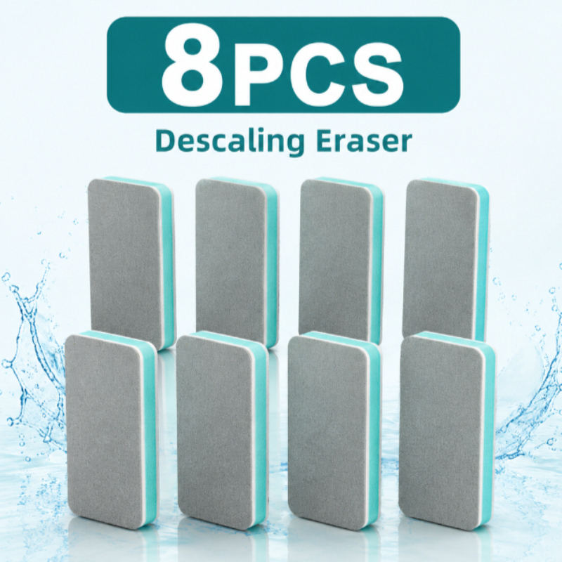 TEMU 8pcs Magic Hard Water Stain Remover Sponge, Reusable 1.6*3.5in Descaling Eraser Cleaning Pads For Shower Doors, Aquarium Glass, Mirrors, Tiles
