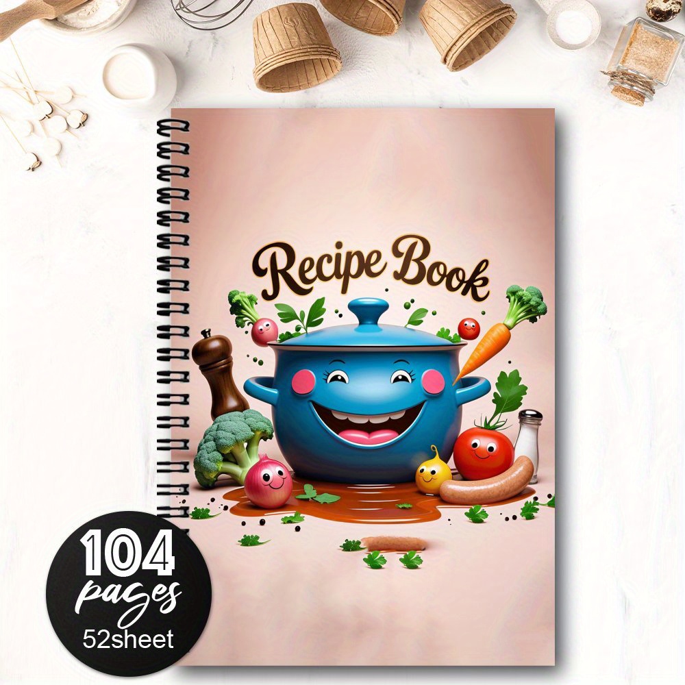 TEMU 1pc Funny Spiral Recipe Notebook With Whimsical - 104 Pages Durable Wirebound Cookbook Journal For Home Cooks, Chefs, Foodies - Perfect Gift For