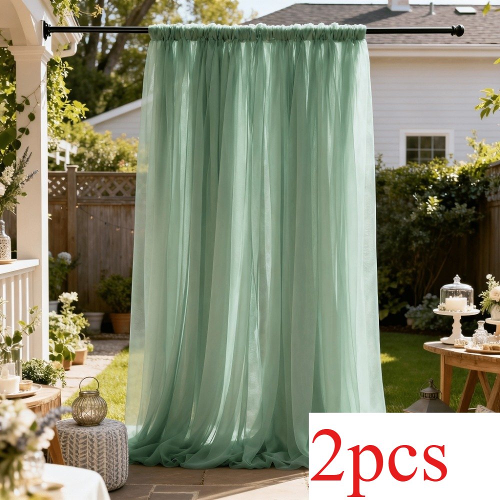 TEMU 2pcs Set Of Exquisite Sage Green Tulle, Ceiling Decoration Tulle, Window Decoration Tulle, Camping Party Decorative Background Tulle, Courtyard