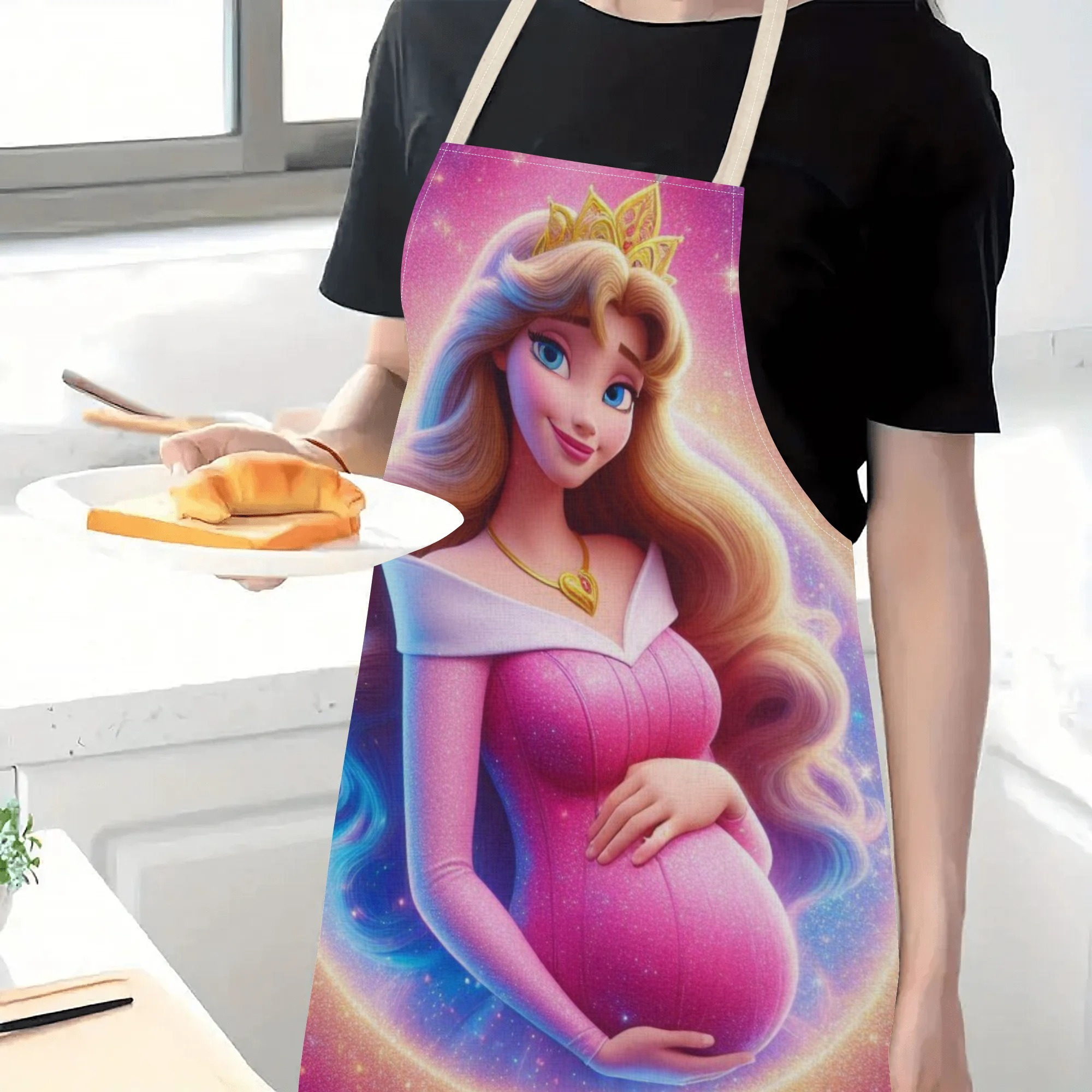 disney  -themed waterproof apron - vibrant cartoon princess print,   polyester, ideal for home, restaurants, cafes & supermarkets, restaurant apron|vibrant apron|waterproof polyester details 4