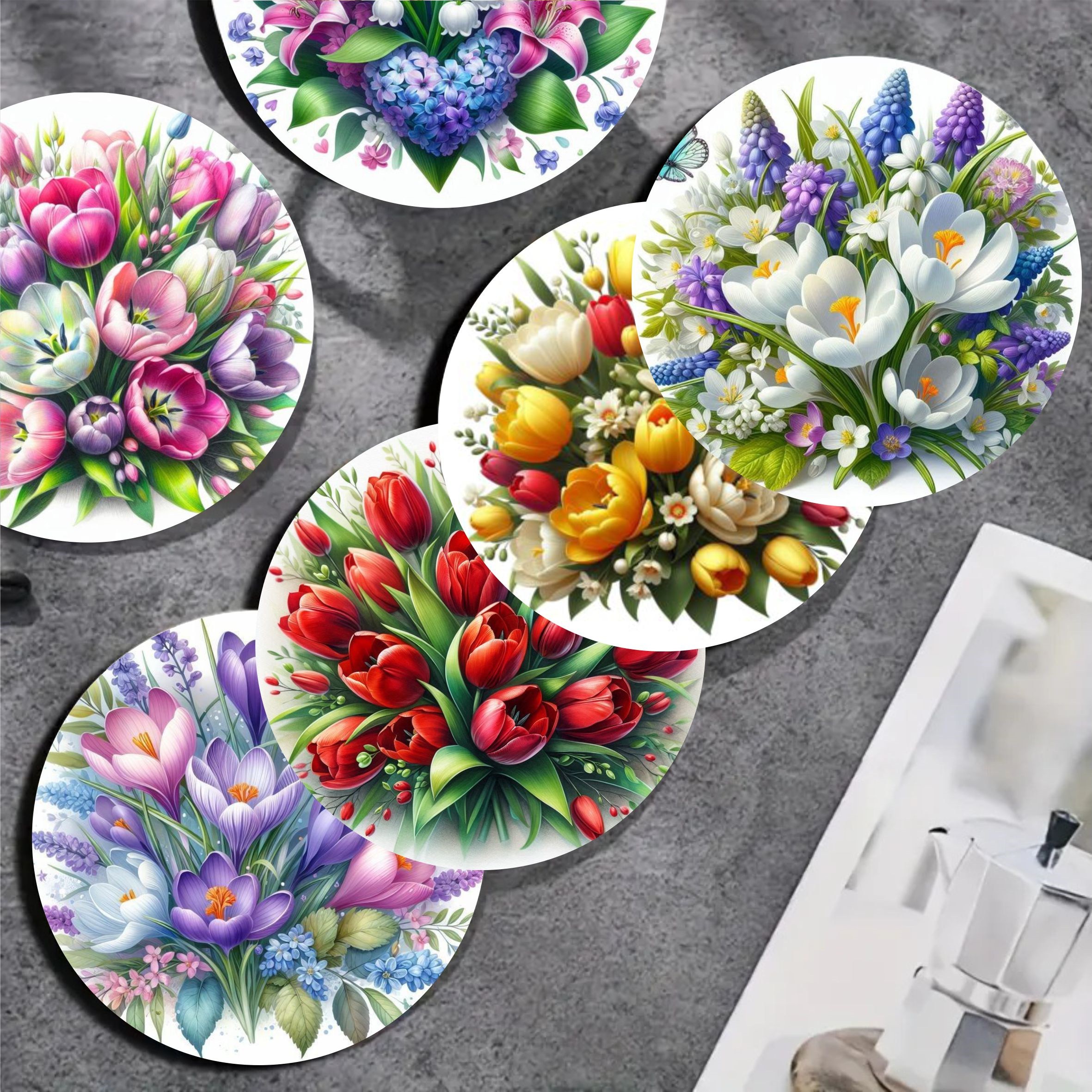 TEMU 6 stuks Kleurrijke Bloem Houten Onderzetters, Geschikt voor Koffie, Thee en Dranken, Ideaal voor Huis- en Restaurantdecoratie, Perfect Cadeau