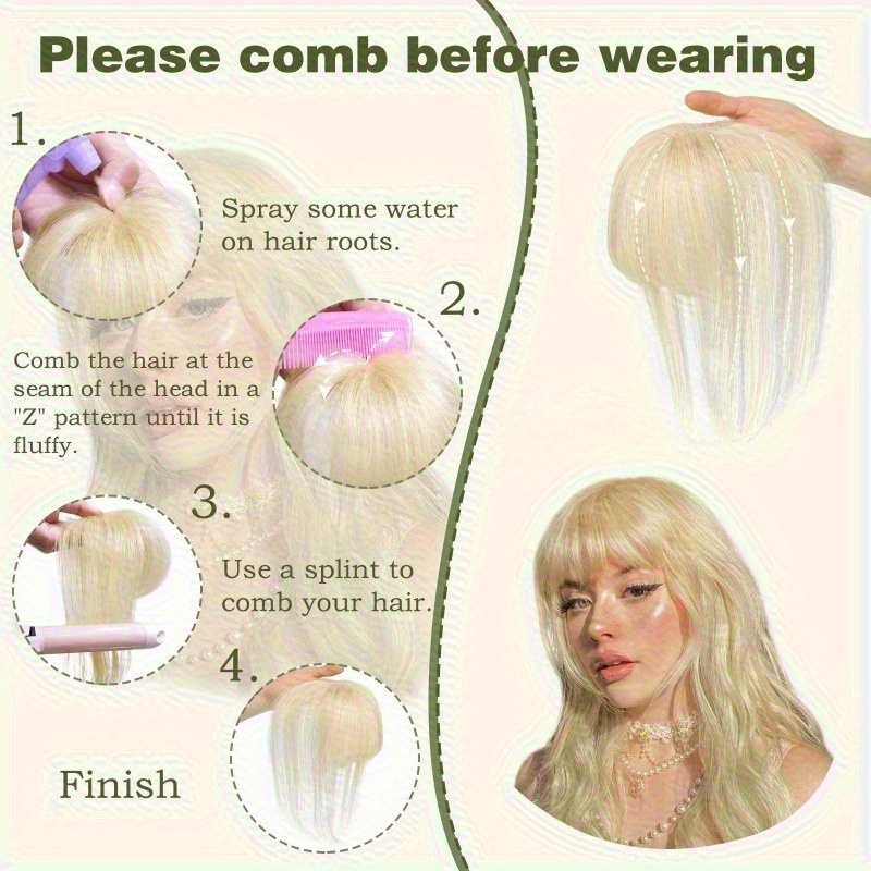 1pc human hair t shaped wig block cover with french bangs straight hair hair topper for women men real human hair easy to tidy match styles elegant     hair wig versatile hairstyle enhancer   cap details 8