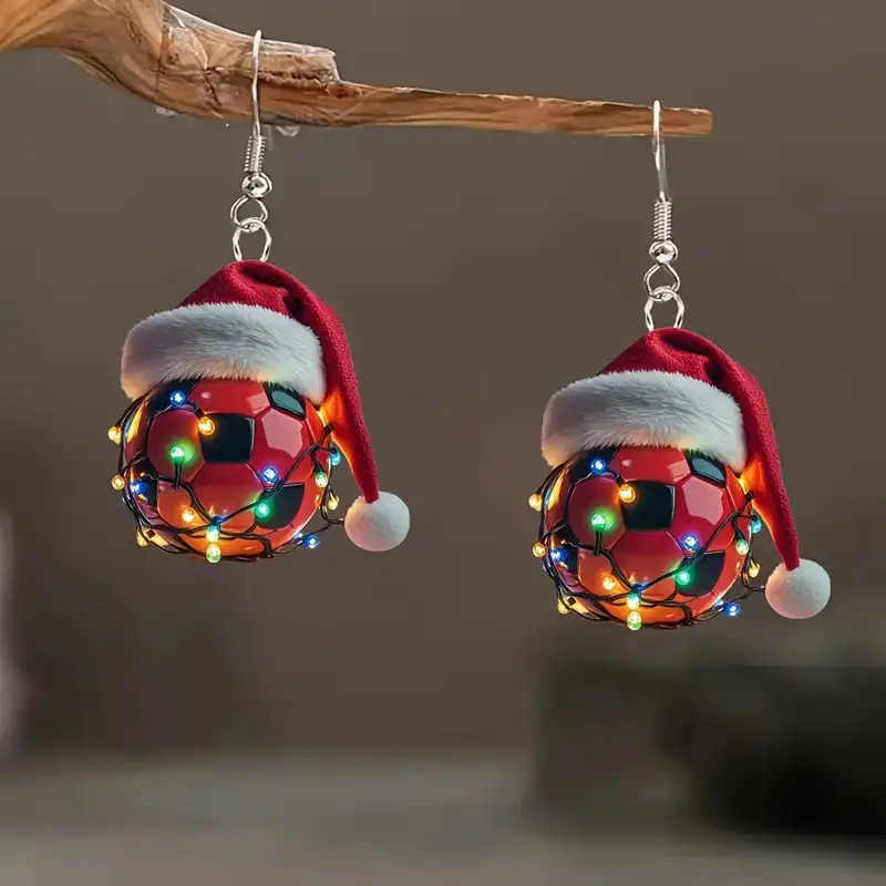 TEMU Vintage Sparkling Santa Hat Earrings - Colorful Acrylic Holiday With Alloy Posts, Daily Wear & Christmas, Retro Cartoon Festive Earrings