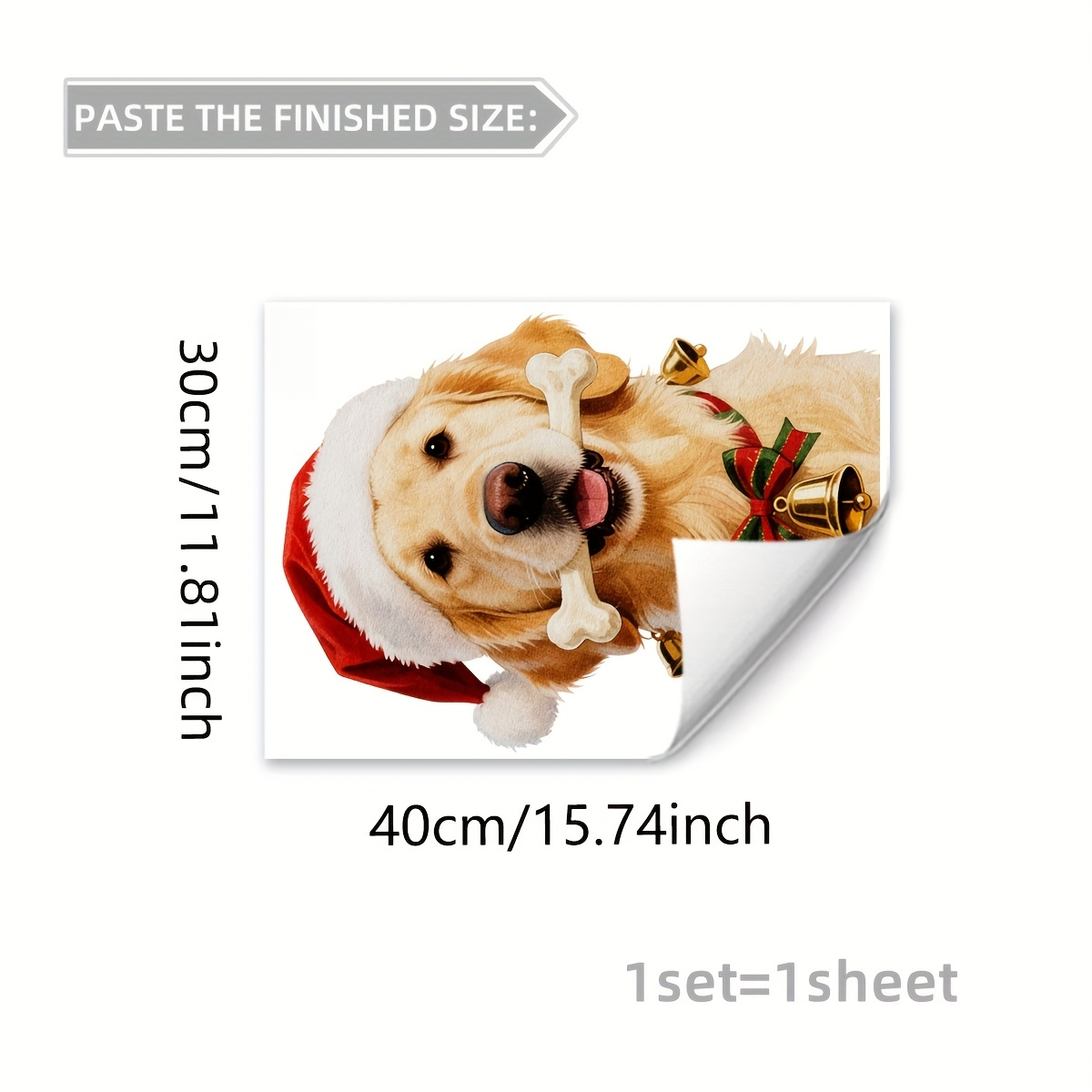 TEMU 1pc Christmas Puppy Glass Sticker Decoration, Wearing Santa Hat With Bone And Bell Golden Retriever Puppy Static Window Cling, Home Modern Decor