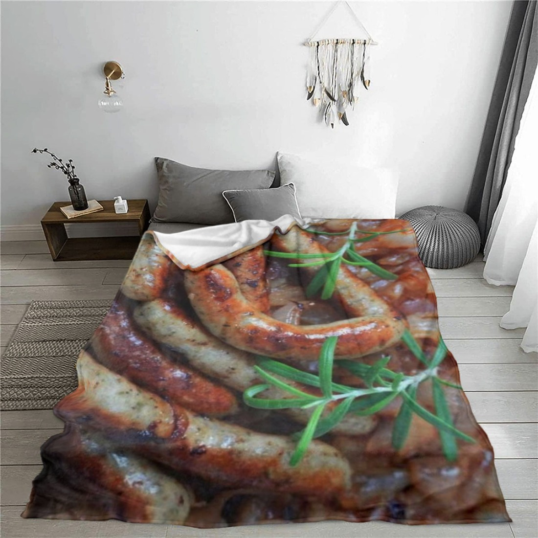     throw blanket ultra soft digital printed flannel fleece sausage and rosemary design cozy plush   for living room decor birthday and christmas gift for adults   use details 4