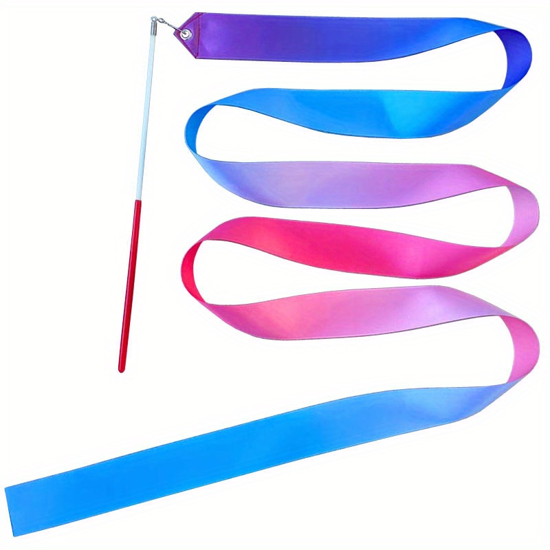 Image of 2pcs Set (1pc 30cm/11.81inch And 200cm/78.74inch Ribbon) Gradient Gymnastics Ribbon Circular Gradient Streamer Performance Cheerleading Supplies