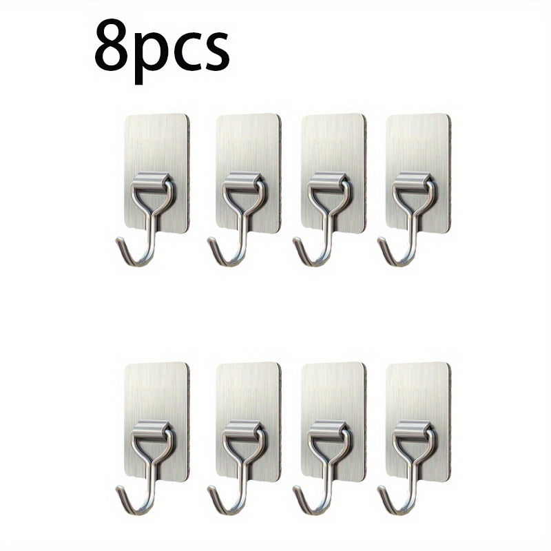 Image of 4/8pcs Stainless Steel Heavy-duty Adhesive Hooks, Suitable For Bathroom And Kitchen Storage, No Drilling Required, Indoor/outdoor Rough Surface Hooks