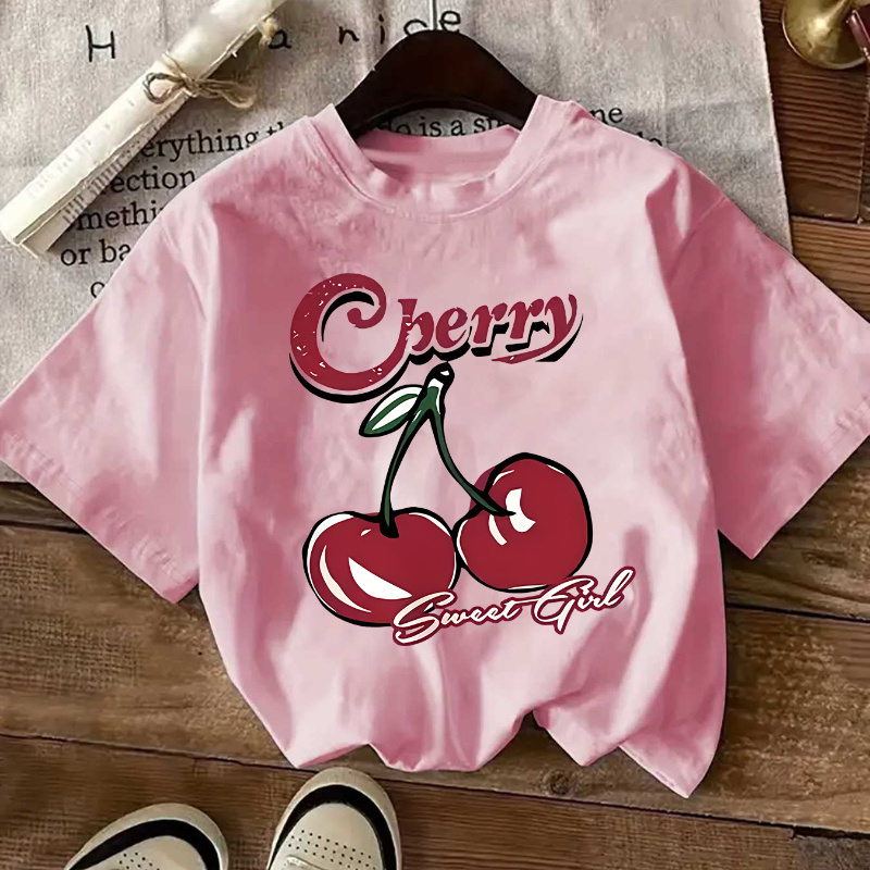 

Chic Cherry Letter T-shirt For Women - Crew Neck, Short Sleeve, Soft Polyester, Machine Washable -