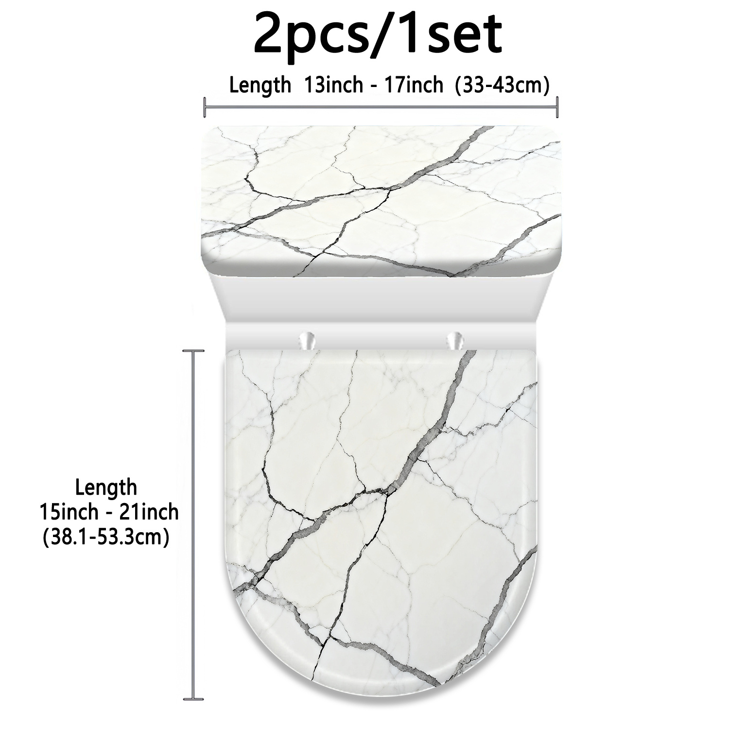 TEMU Juego de 2 tapas de inodoro y tapa de con estampado de de mármol y gris con grietas, juego de paños de baño decorativos planos 2D, adecuado los