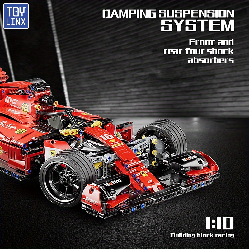 1163 stuks 1:10 schaal! Rode Formule Racing Bouwblokken, Modulaire Yan Hart, Ingebouwd Veld en Thermodynamica, Beleef het Racen in Snelheid. Kerstmis Halloween Nieuwjaarscadeaus voor raceliefhebbers collectie display