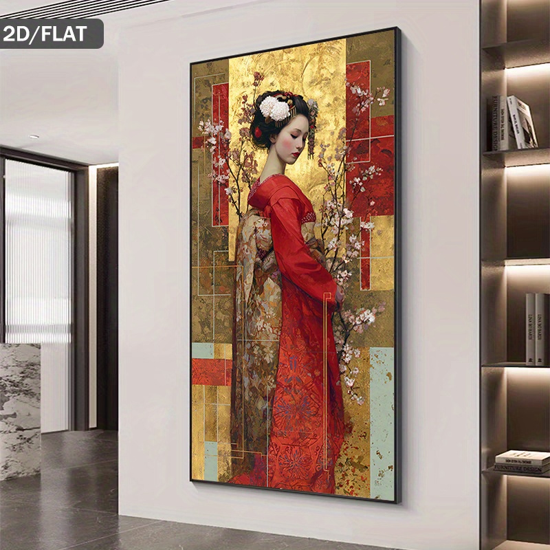 TEMU 2d Flat, 2d Flat, 2d Flat 1pc Large Canvas Wall Art - Elegant Cherry Canvas Painting, Modern Minimalist Japanese Decor, Unframed Suitable For