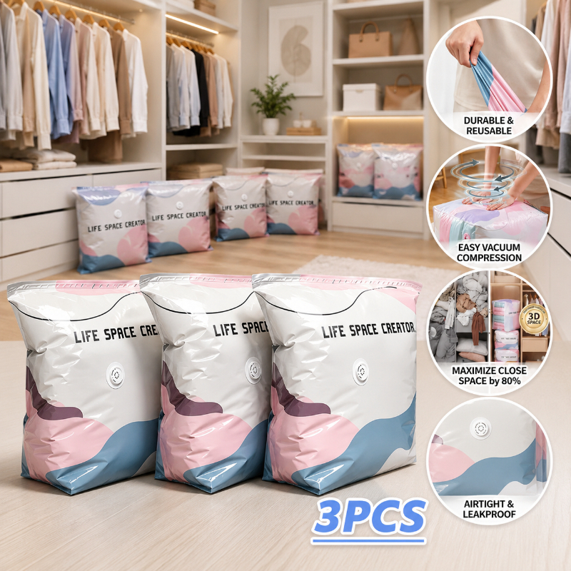 TEMU 3-pack 70cm No-air Vacuum Storage Bags, Large Capacity 3d Sealed Vacuum Compression Bags, Reusable Space-saving Storage Bags For Clothing,