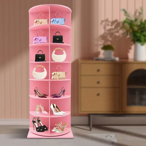 7 tier pink rotating shoe rack tower holds 28 pairs of shoes handbags more anti slip base freestanding design for entryway bedroom living room shoe rack for entrance