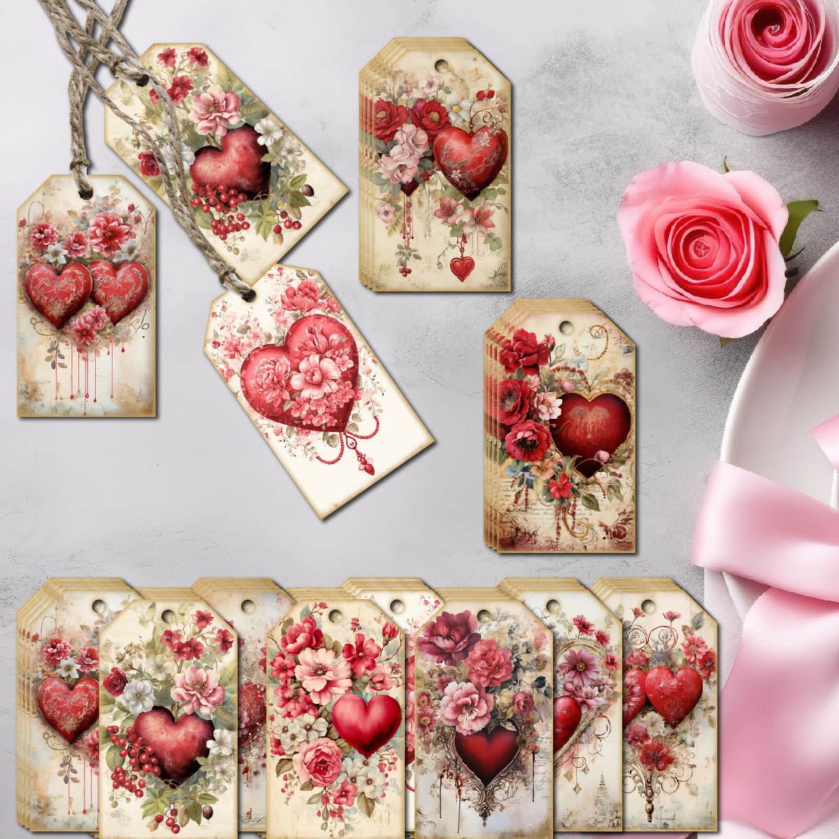 

50pcs Vintage Valentine's Day Gift Tags - Wrapping & Decorating, Ideal For Weddings, Singles Parties & More