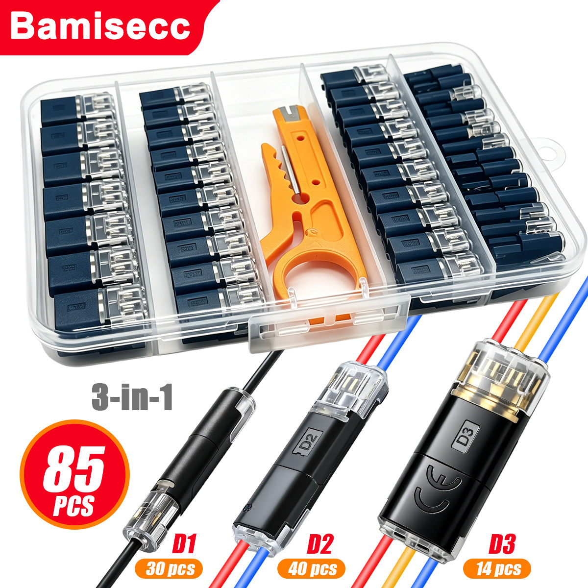 85pcs/14pcs 1-pin, 2-pin, 3-pin Terminals, No Wire Stripping Required, Insert Into Connectors For , 3-in-1 Set, Terminals