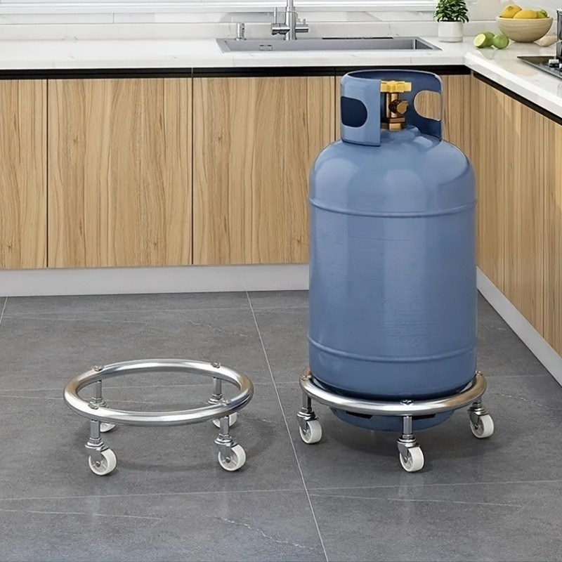 1pc stainless steel gas cylinder dolly with lockable wheels 360 swivel   trolley for kitchen catering hotel secure   details 8