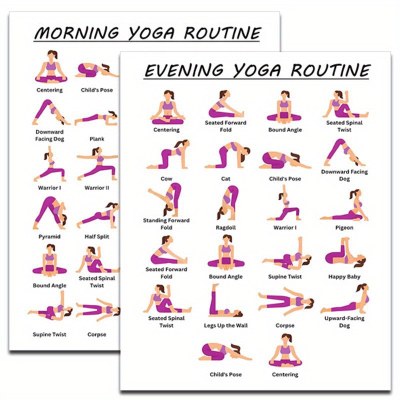E-shop Morgendliche und Abendliche Yoga-Routine - 8x10" ungerahmter Workout-Leitfaden mit Positionen und Stationen für Heimtraining, Pilates und Dehnen