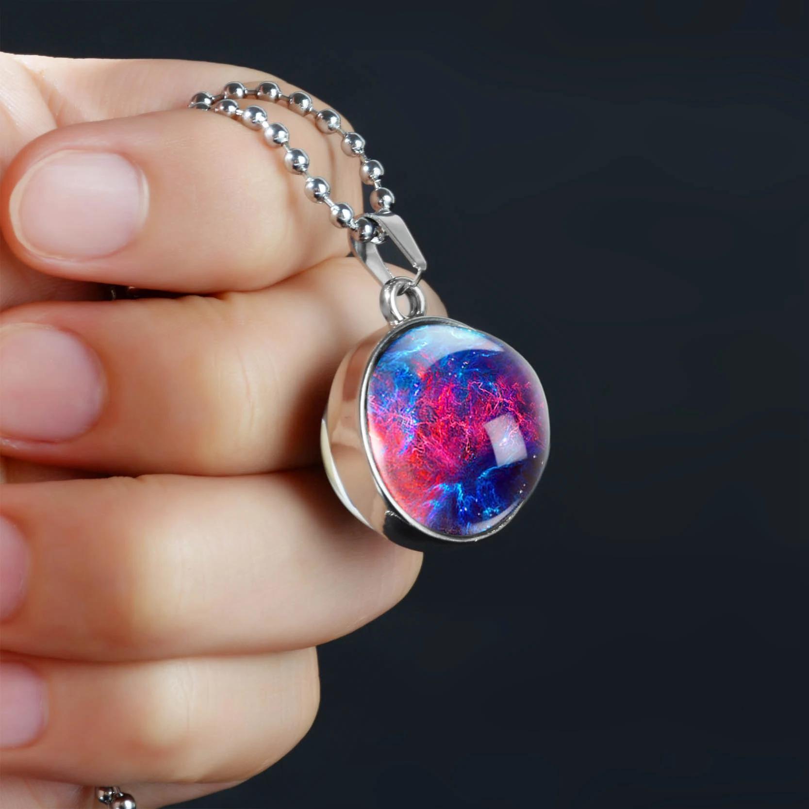 Double-Sided Galaxy Star Cabochon Glass Pendant Necklace