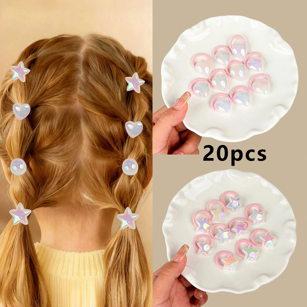 10/20/30pcs Cute Pearl Pattern Hair Tie Set For Kids - Heart/star/ Pearl Element Combination Girls' Hair Additions Holiday Gifts Party Favors Suitable For Daily/birthday/party/going Out