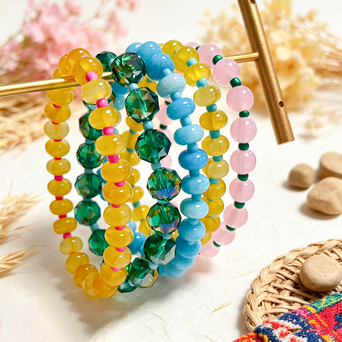 5pcs Bohemian Multicolor Macaron Bead Bracelet Set