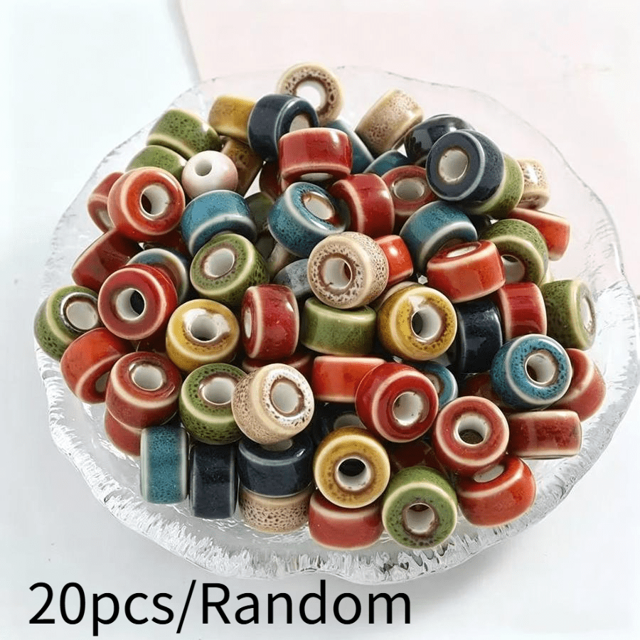 TEMU 20pcs Random Vintage Glazed Ceramic Large Hole Beads For Women, Multicolor Porcelain Spacer Charms For Diy Bracelet Necklace Pendant Jewelry