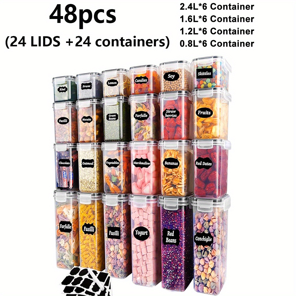 TEMU 48/72pcs Large Food Storage Containers With Lids, Kitchen Pantry Organisation And Storage Supplies, Airtight Food Storage Containers, Plastic