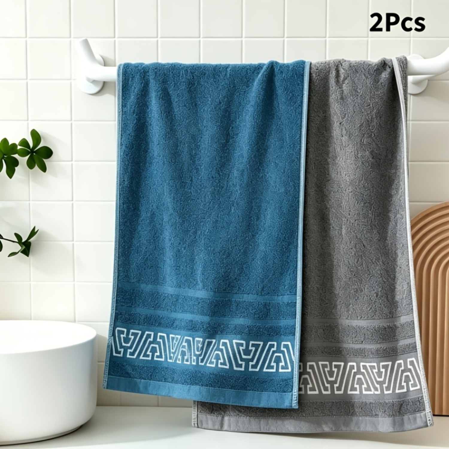 TEMU 2pcs Serviettes Douces, Confortables et Douces pour , Non Pelucheuses, Adaptées , de Sport et la Plage. Motif Géométrique Brodé, Serviettes de