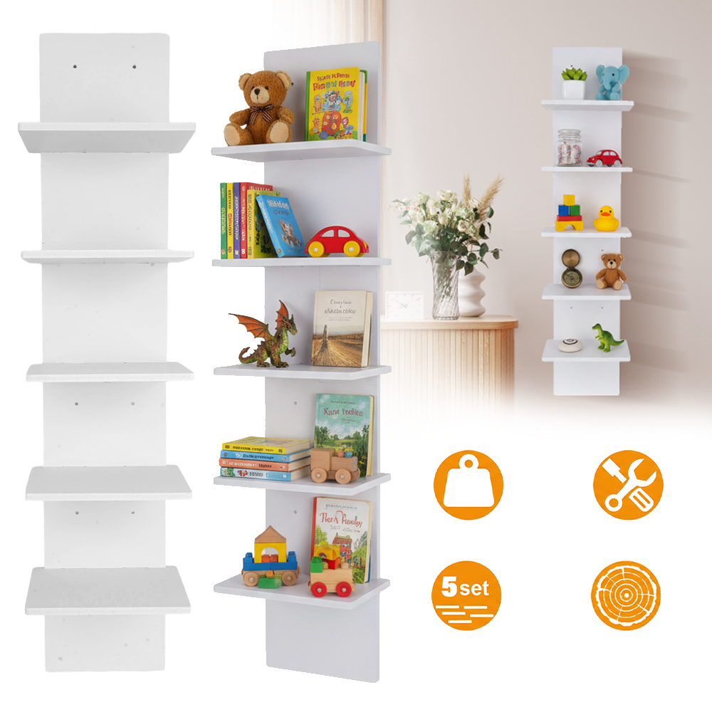 Versatile 5 Tier Wall Shelf Unit, White Lack Wall Shelf, Display Floating Shelf, For Study Room Bedroom Living Room , Floating Shelves