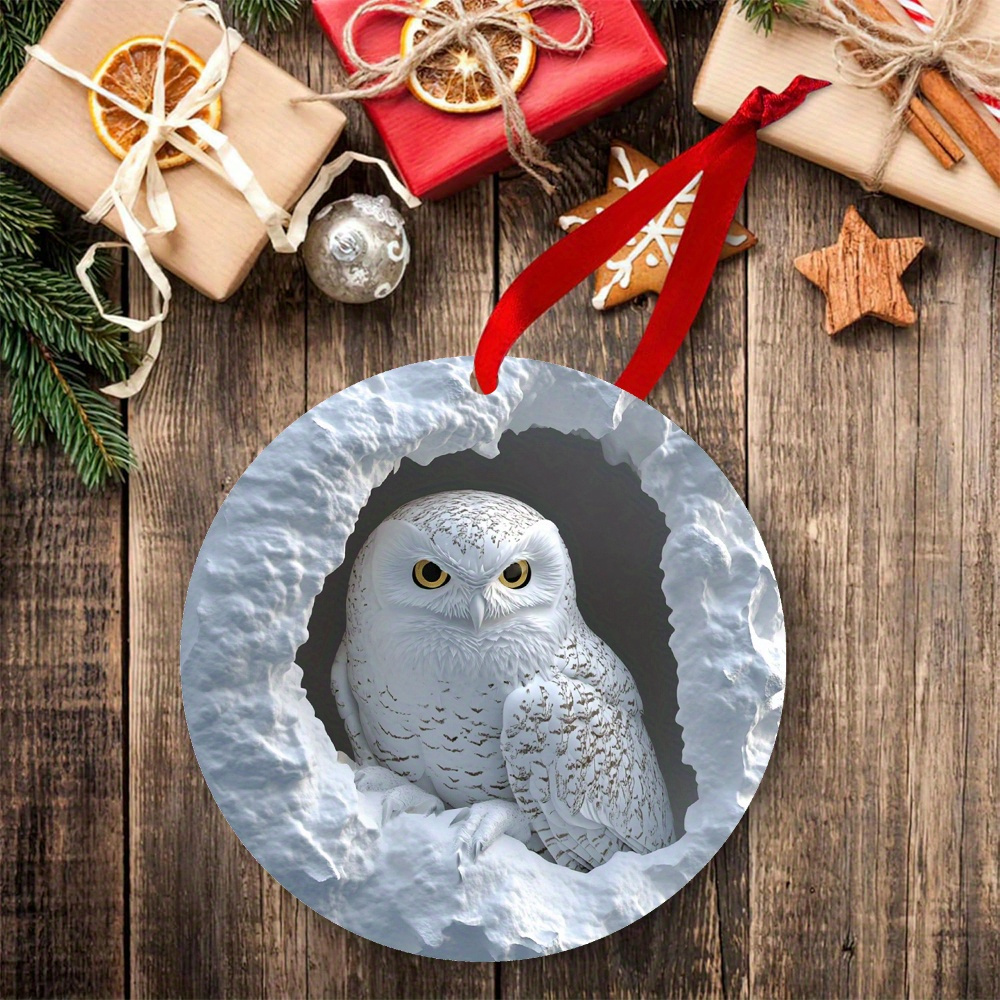 

Snowy Owl Wooden Christmas Tree Ornament - Featherless Hanging Decor For Holiday & Thanksgiving, Car And Home Display, Pc, Outdoor