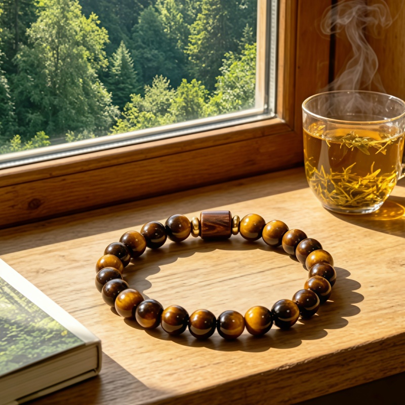 High-End Glossy Striped Tiger's Eye Bead Bracelet, Unisex