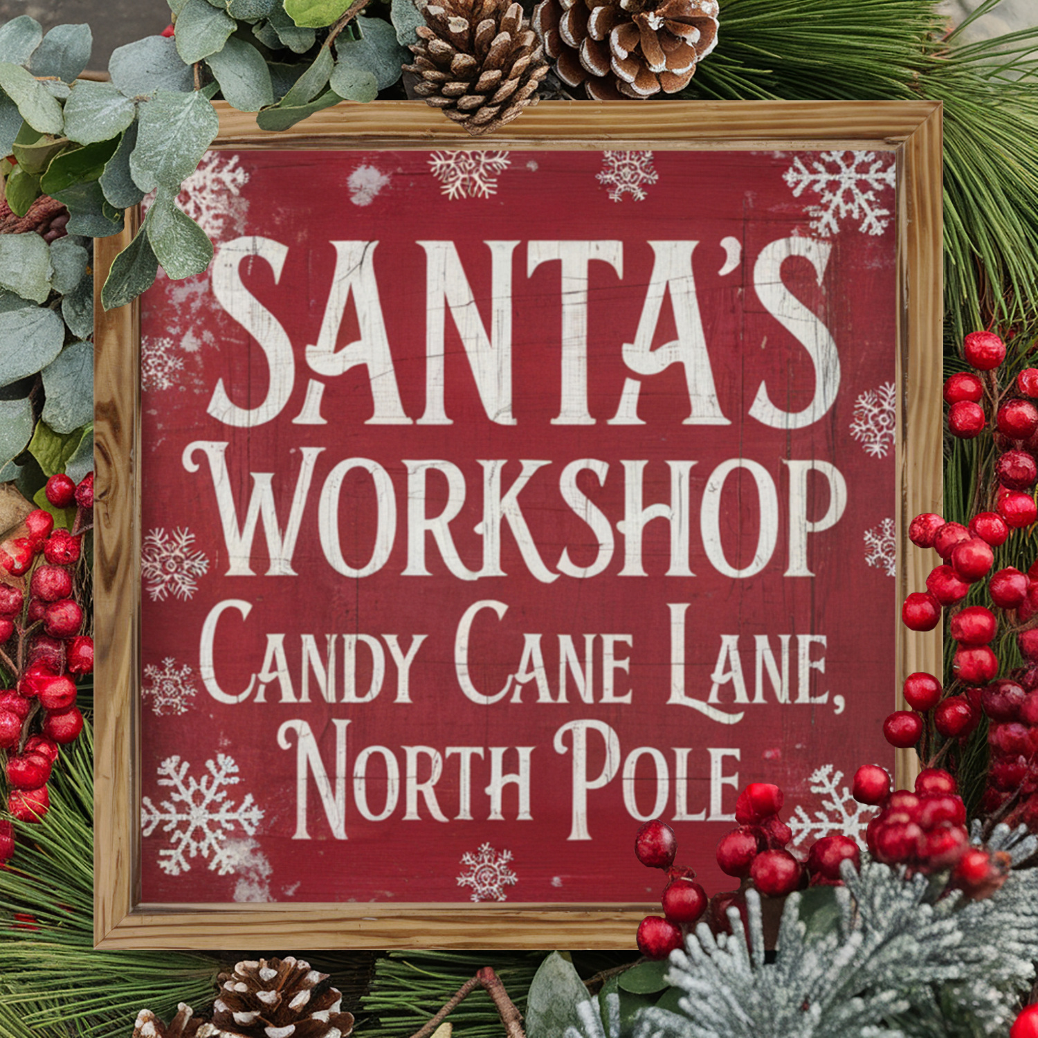 TEMU 1 Stück Holz-Weihnachtszeichen - Workshop, Candy Cane Lane, North Pole - Zeitgenössische Weihnachtswanddekoration für Weihnachten, Valentinstag,