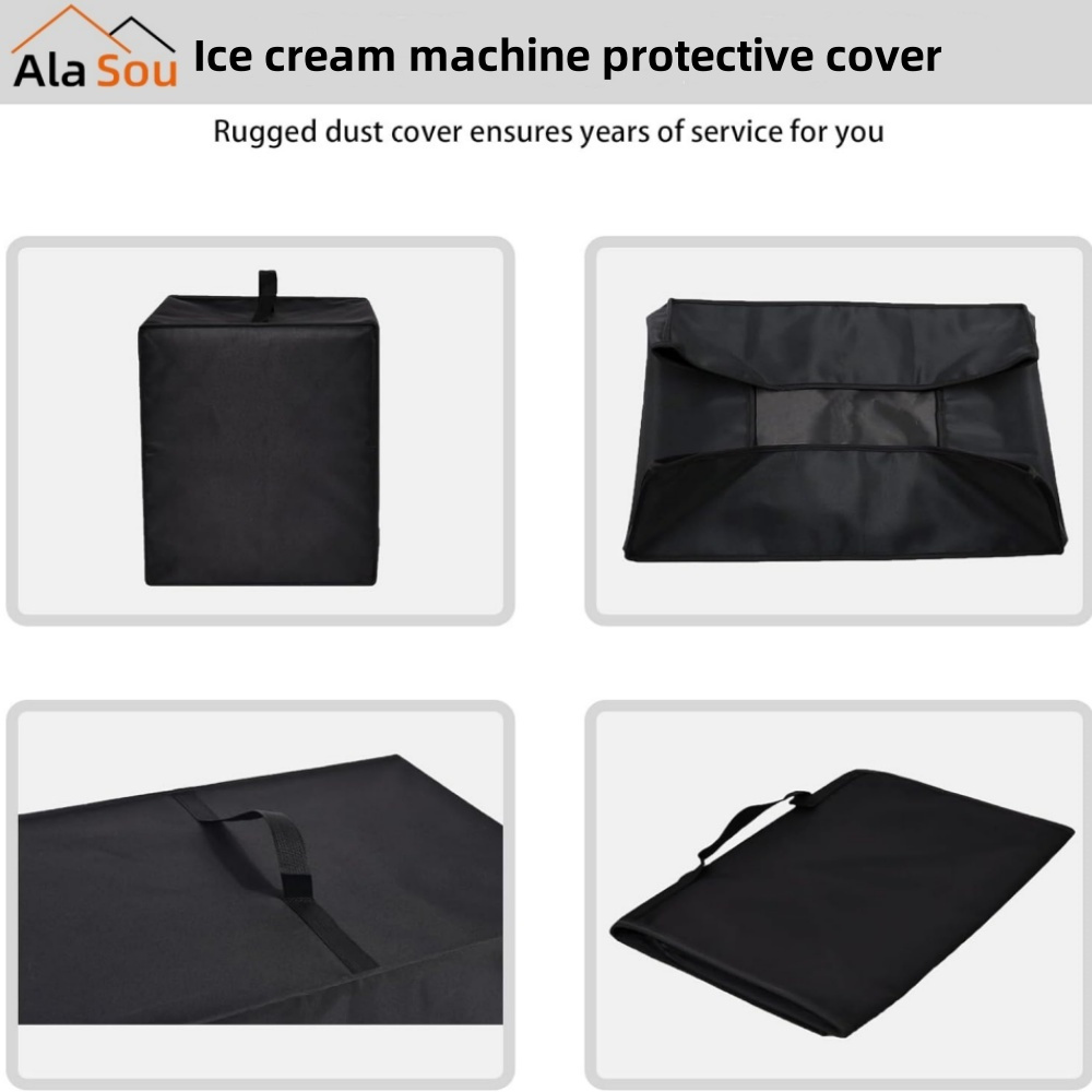   1pc heavy-duty ice cream maker dust cover, black with clear window - waterproof & easy-clean, compatible with multiple ice cream types,   handle & storage pocket for kitchen & home use details 9