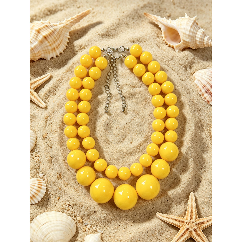 2pc Bohemian Acrylic Round Geometric Necklace Set, Summer