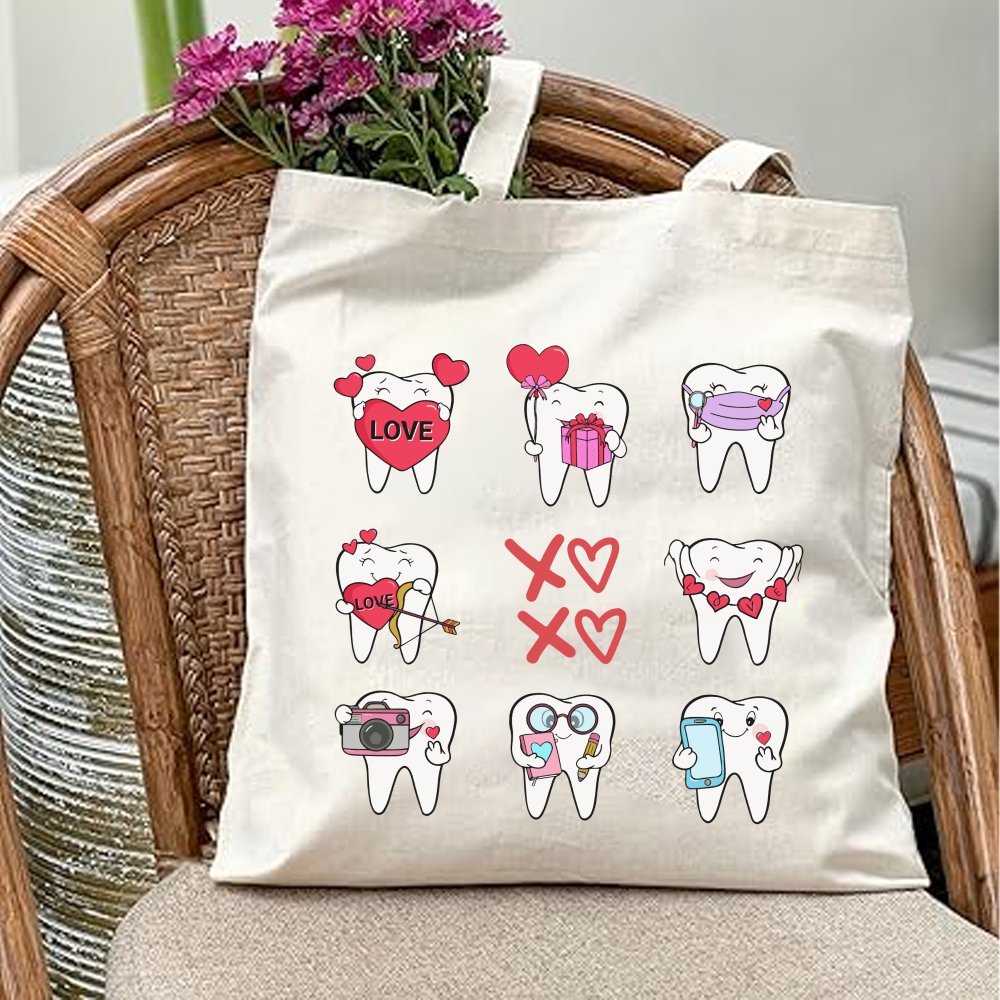 TEMU Upgraded Strap 's Day Dentist Tote Bag, Dental Assistant Gift, Tooth Printed Handbag, Large Capacity, Trendy , Durable Bags For Outdoor Picnic,