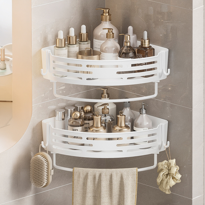 TEMU Étagère d'angle de douche robuste et antirouille avec adhésif puissant, support de rangement mural pour salle de bain perçage, étagère flottante
