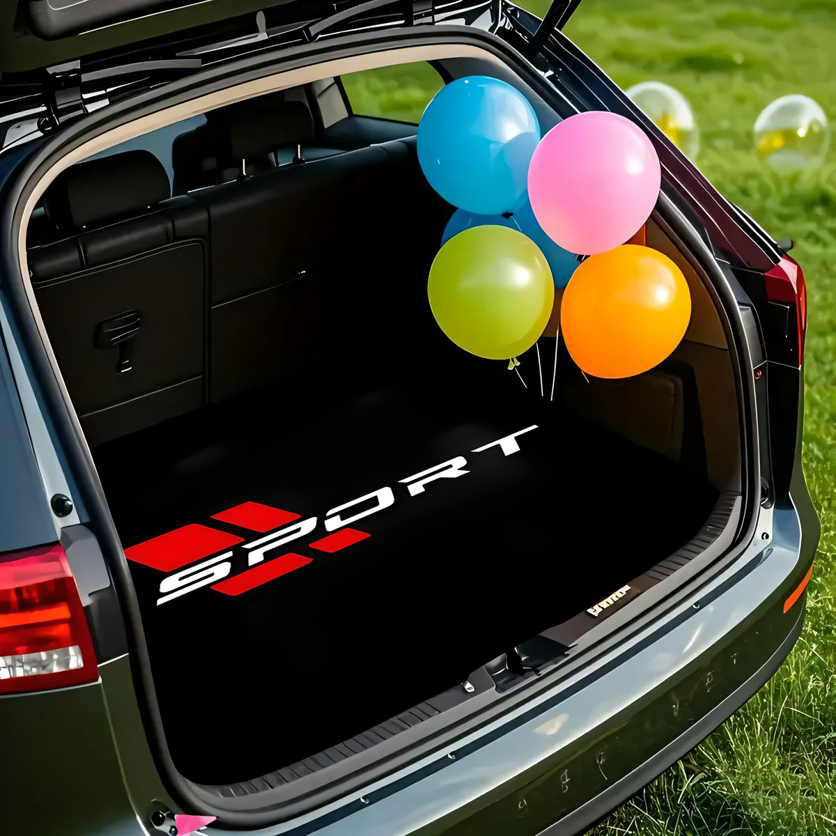 TEMU 1pc, Non-slip Trunk Mat, Sport Athletic Style Logo - Durable Polyester Material, Keeping Trunk Dry And Tidy, To Interior, Car Trunk Protector,