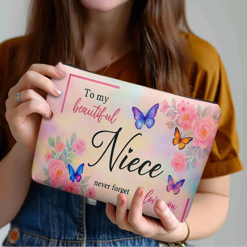 TEMU Cosmetic Bag 1pc, To My Beautiful Niece, Lightweight Zipper Design Toiletry Bag, Suitable For Travel And Daily Use Multifunctional Storage Bag